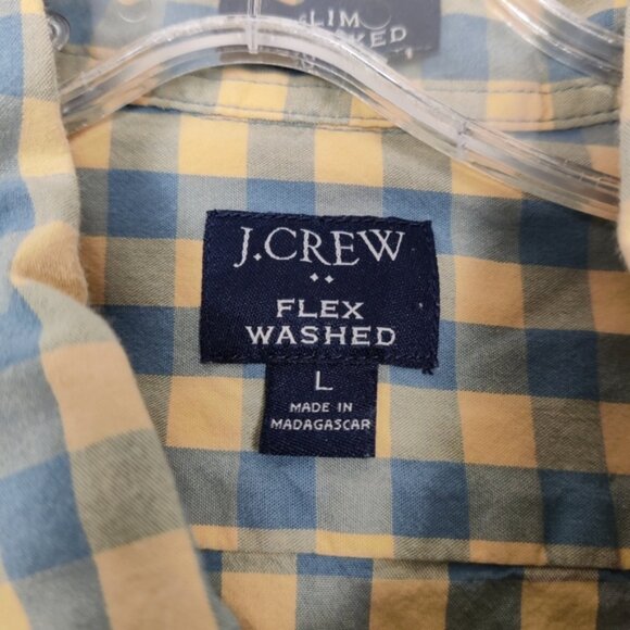 J. Crew Flex Washed Men's Button Down Plaid Shirt Yellow Blue Size Large Cotton - Picture 2 of 10